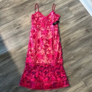 NWT Lulu’s Deeply Cherished Hot Pink Lace Midi Dress
